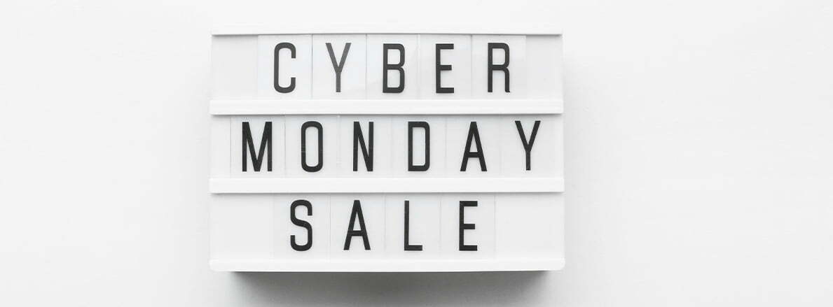A letterboard with Cyber Monday Sale displayed on it.